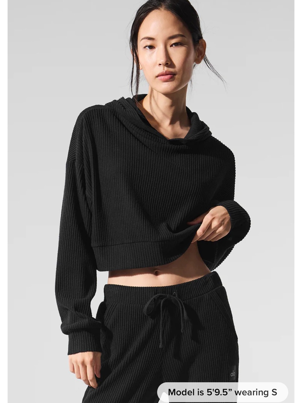 ALO Yoga Green Muse Ribbed Cropped Hoodie Size Small